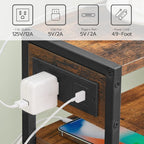 HOOBRO Small Narrow Side Table with Charging Station, Skinny End Table for Small Spaces, Slim Nightstand with USB Ports Outlet, Sofa Beside Table with Storage Shelf, Rustic Brown and Black BF102UBZ01