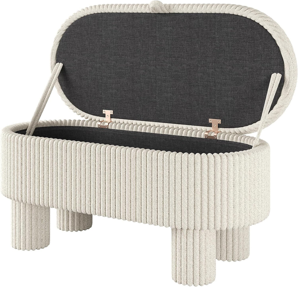 Merax Modern Storage Ottoman, Corduroy Upholstered Bench with Cylinder Legs, Wooden Bedroom Storage Seat, Beige Entryway Shoe Bench for Living Room, Bedroom