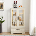 47" H Lighted Curio Cabinet Display Case, Glass Case with Adjustable Shelves,Tempered Glass Door and Drawer, Wooden Curio Cabinet with Mirrored Back Pane for Living Room (Antique White)