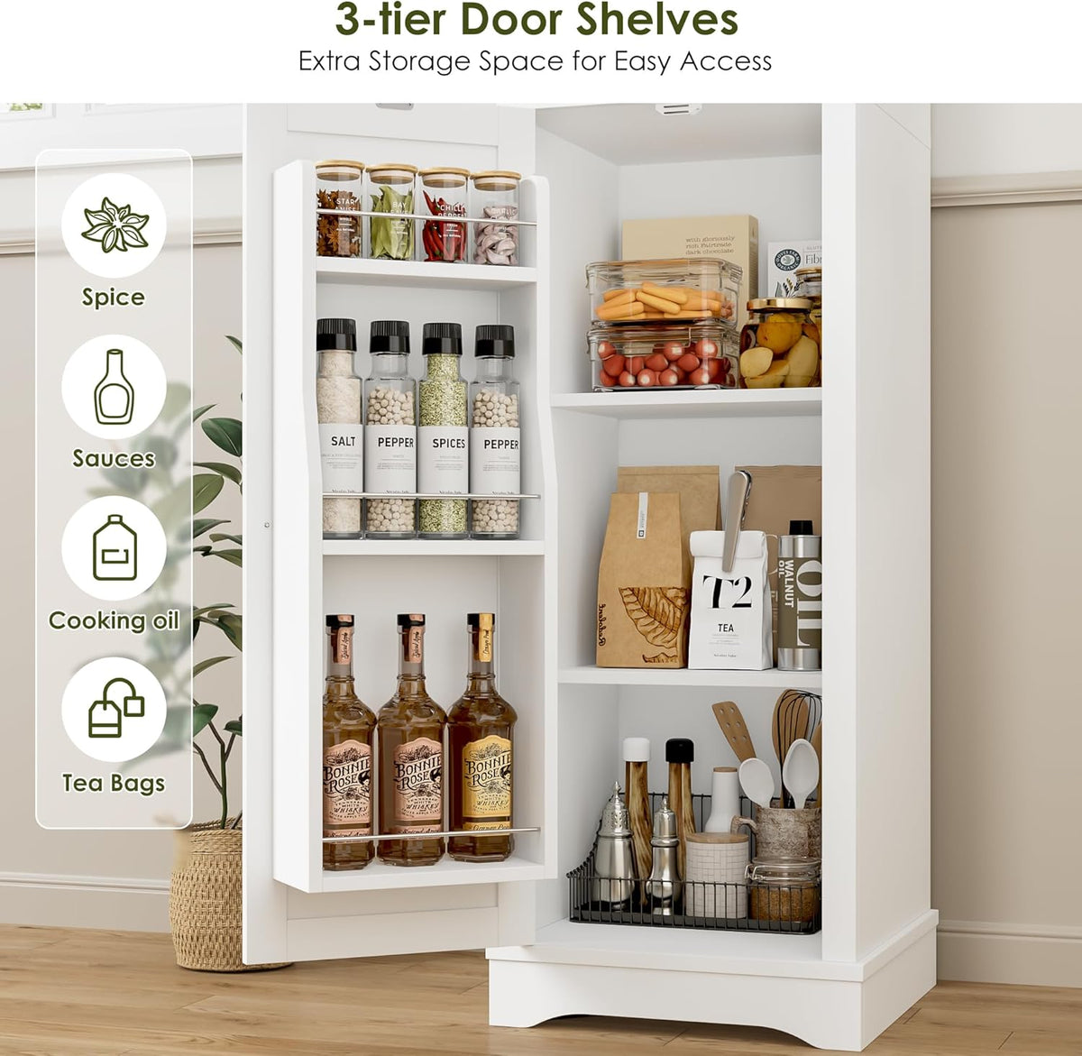 HIFIT 2 Set 71" Tall Narrow Storage Cabinet with 2 Reversible Doors, Small Kitchen Pantry Cabinet with Adjustable Shelves & Spice Rack, Slim Storage Cabinets for Bathroom, Living Room, Entryway, White