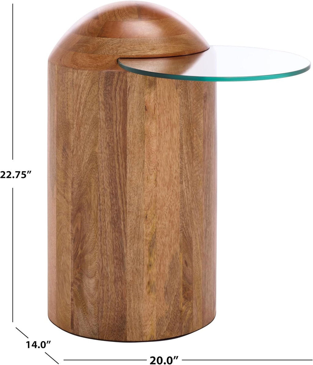 SAFAVIEH Home Collection - Cuban Accent Table with Round Clear Glass Top & Walnut Brown Solid Wood Dome Base, Fully Assembled (ACC3226A)