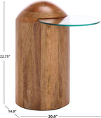 SAFAVIEH Home Collection - Cuban Accent Table with Round Clear Glass Top & Walnut Brown Solid Wood Dome Base, Fully Assembled (ACC3226A)