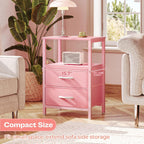 Huuger Nightstand with Charging Station, Side Table with Fabric Drawers, End Table with Open Shelf, Bedside Table with USB Ports and Outlets, Night Stand for Bedroom, Pink