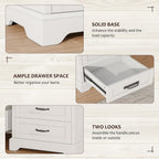 Whalefall 3 Drawers Farmhouse Nightstand with Charging Station, White | 22'' Wide Bedside Table for Bedroom, Large End Table with Storage for Living Room, Wooden Pedestal