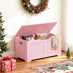 SUPER DEAL Storage Chest, 39 inches Chest Box Organizer with 2 Safety Hinges, Wooden Entryway Shoe Organizer Storage Bench, Pink