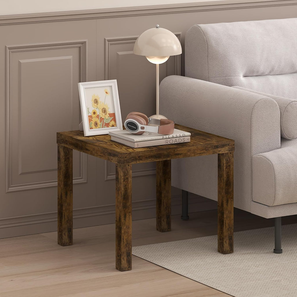 Furinno Classic Side Table, Square Modern End Table with 1.8" Triple Thick Tabletop, Simple Night Stand, Bedside Table, Toolless Assembly, for Living Room, Bedroom, Amber Pine