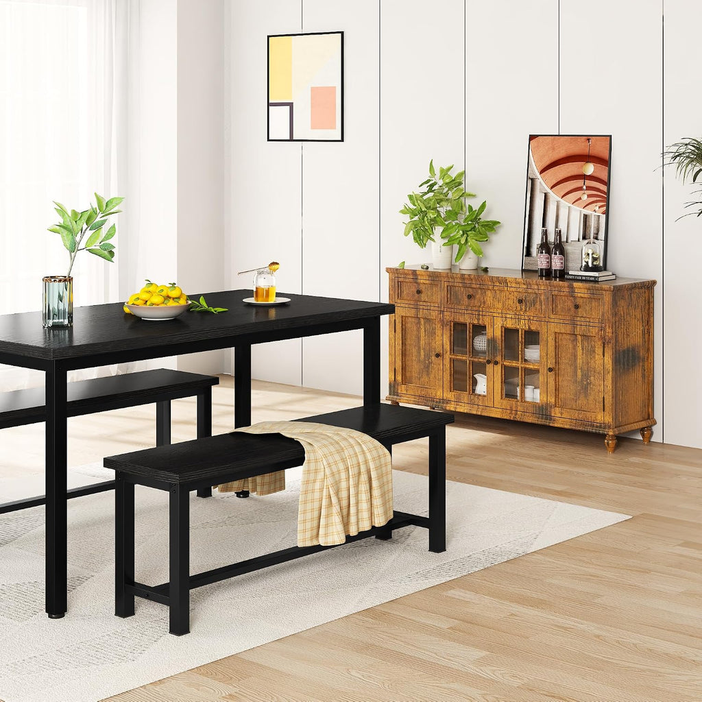 Recaceik Dining Benches, 39 Inch Table Benches, Pair of 2 Benches for Dining Room, Kitchen, Entryway, Bedroom, Industrial Small Bench Kitchen Bench with Metal Legs, Easy to Assemble, Black