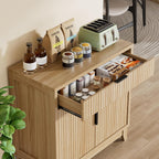 Vabches Fluted Sideboard Buffet Cabinet with Storage, 32" Coffee Bar Console Table with Drawer, Fluted Doors & Adjustable Shelf, Wood Small Buffet Cabinet for Living Room, Kitchen Dining Room, Oak