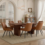 Miereirl 7-Piece Modern Farmhouse Dining Table Set with 6 Chairs, Sturdy Stable Dining Room Furniture with Soft Padded Upholstered Dining Chairs (Walnut Table + 6 Brown Chairs)