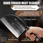 ENOKING Butcher Knife for Meat Cutting, 6.6 Inch HandForged Meat Cleaver Knife Heavy Duty Bone Chopper, High Manganese Steel Serbian Chef Knife with Leather Sheath and Full Tang Handle (Brown Handle)