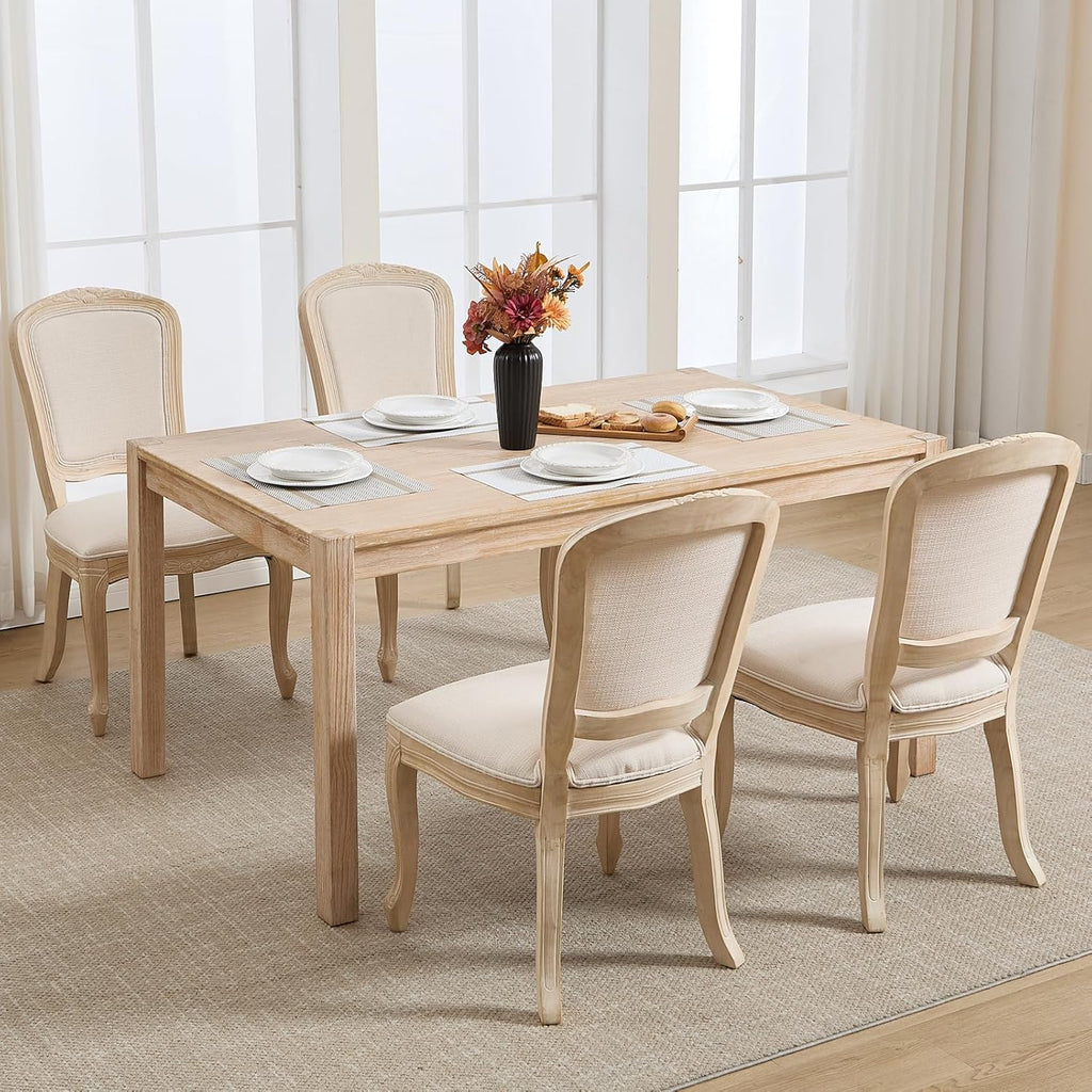 Kmax French Dining Chairs Set of 2, Farbric Upholstered Dining Chairs with Elegant Curved Legs High Back Armless Kitchen Chairs Side Chairs for Dining Room Restaurant - Linen, Beige/Natural Legs