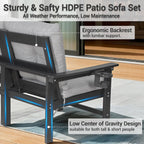 HDPE Patio Armchairs Set of 2 w/Cup Holeder, Outdoor Sectional Couch w/Thick Gray Cushions, Deep Seating Single Sofa for Garden, Deck, Front Porch, Grey