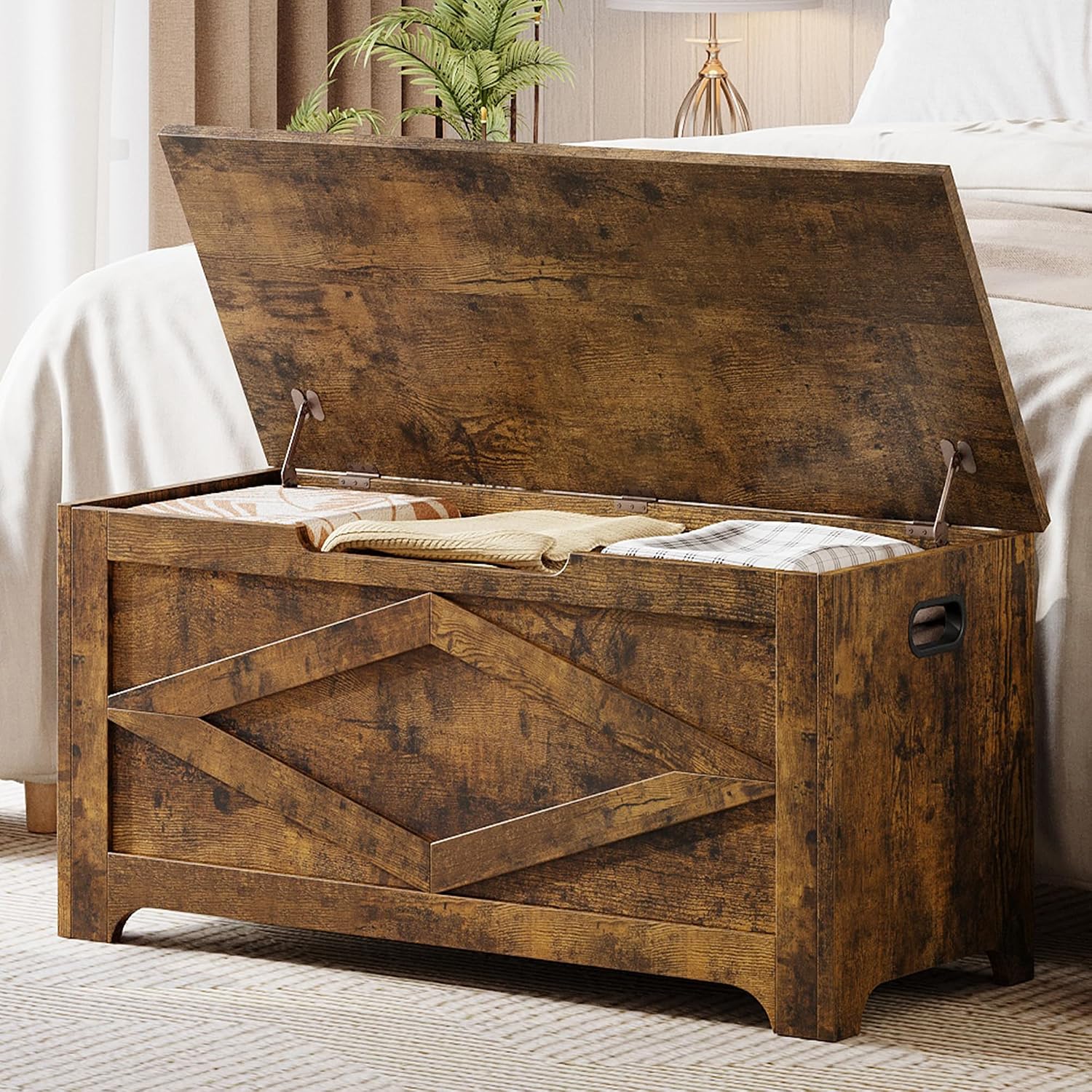 GAOMON Storage Chest, Wooden Storage Bench, Modern Style Lift-Top Shoes Bench with Safety Hinge for Entryway, Bedroom, Living Room, Supports 300 Lb and Easy Assembly