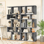 GIANTEX 5-Tier Geometric Bookshelf Set of 2, 70'' Tall Wood Freestanding Decorative Display Open Shelves with Anti-Tipping Device, Each Shelf Holds up to 44 lbs, Wooden S Shaped Bookcase, Gray