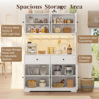 71" Kitchen Pantry Cabinet with Charging Station, Pantry Storage Cabinet Farmhouse Kitchen Hutch with Microwave Stand, Coffee Bar Station with Doors and Adjustable Shelves for Kitchen, White