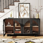JOINICE Sideboard Buffet Cabinet with Storage,63” Modern Accent Console Cabinet with Glass Doors,Arched Credenza Storage Cabinet with Adjustable Shelves for Entryway,Kitchen,Black