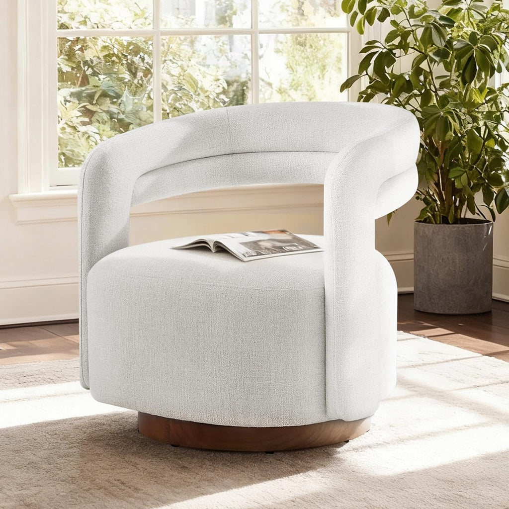 KISLOT, Swivel Accent Chair, Modern Arm Chair with Wooden Base, Wheat, 2PCS | Upholstered Barrel Chair with Open Back Design, Modern Arm Chair with Wooden Base Wheat, Living Room Bedroom Reading
