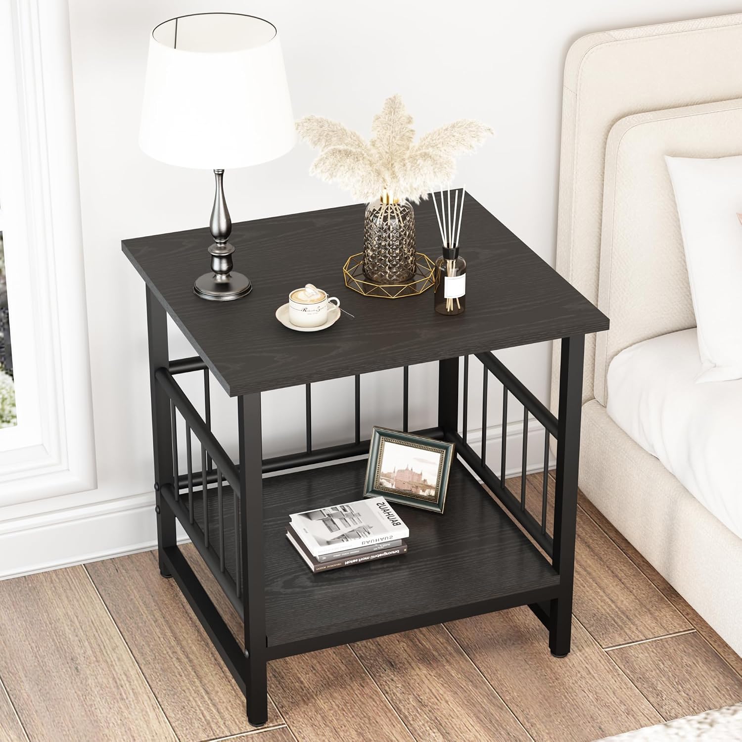 EazeHome 18" Square End Table, Modern Nightstand Side Table, Nightstand with Open Storage Shelf for Living Room, Heavy Duty Stand of Mini Beverage for Dorm, Kitchen Room, Black