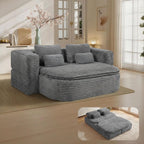 75'' Folding Sleeper Sofa Bed, Memory Foam Fold Out Couch, Foldable Full Size Guest Bed Mattress, Modern 2-in-1 Floor Deep Seat Sleeper Sofa with 4 Pillows and Blanket (Corduroy, Gray)