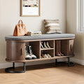 Decofy Shoe Storage Bench with Cushion and Sliding Doors, 47.2 Inch Shoe Bench with Storage, Freestanding Entryway Bench with Storage, Sturdy Metal Feet, for Hallway & Entrance Hall, Walnut