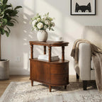 Narrow End Side Table With 2 Drawers and Storage Shelf, Slim Side Tables, Farmhouse Sofa Beside Table- for Small Spaces, Living Room Telephone Tables, Tools-free Assembly, Caramel Brown BG-A508-MG