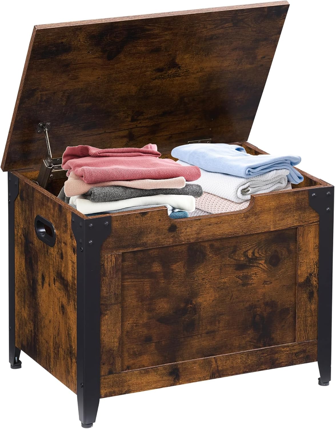 IDEALHOUSE Storage Bench, 23.6" Retro Wooden Storage Chest with 2 Safety Hinges, Loads 300 lb, Easy Assembly, Storage Ottoman Bench for Bedroom Entryway Living Room, Rustic Brown