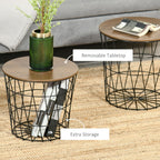 Nesting Tables Set of 2 with Storage, Round Accent Side Tables for Living Room and Bedroom