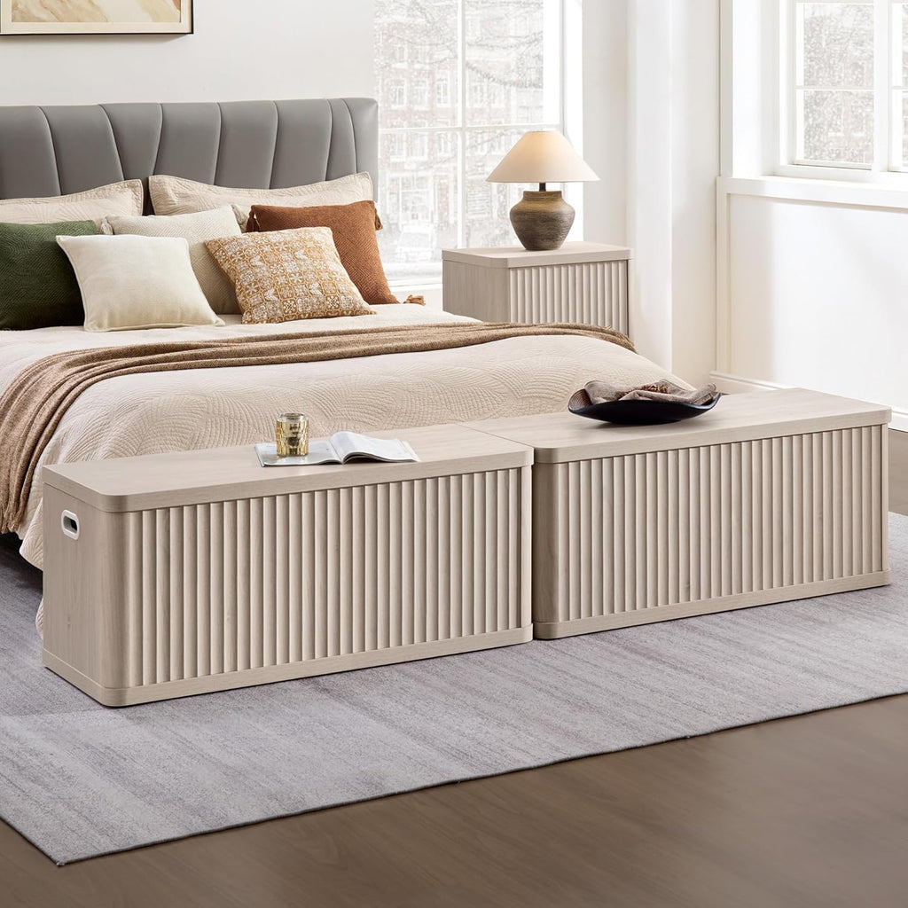 SICOTAS Storage Bench 40.2" Wide Shoe Bench with Lift Top Large Wooden Storage Chest Trunk Modern Blanket Chest with 2 Safety Hinges & Seating for Bedroom Entryway Living Room Hallway