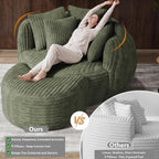 DAMAIFROM 50.5" W x 67" D Oversized Chaise Lounge Chair with Ottoman,Green | 38D Sponge,Round Reading Chair Luxury Plush Cloud Circle Sleeper for Living Room Bedroom, 5 Pillows,Corduroy