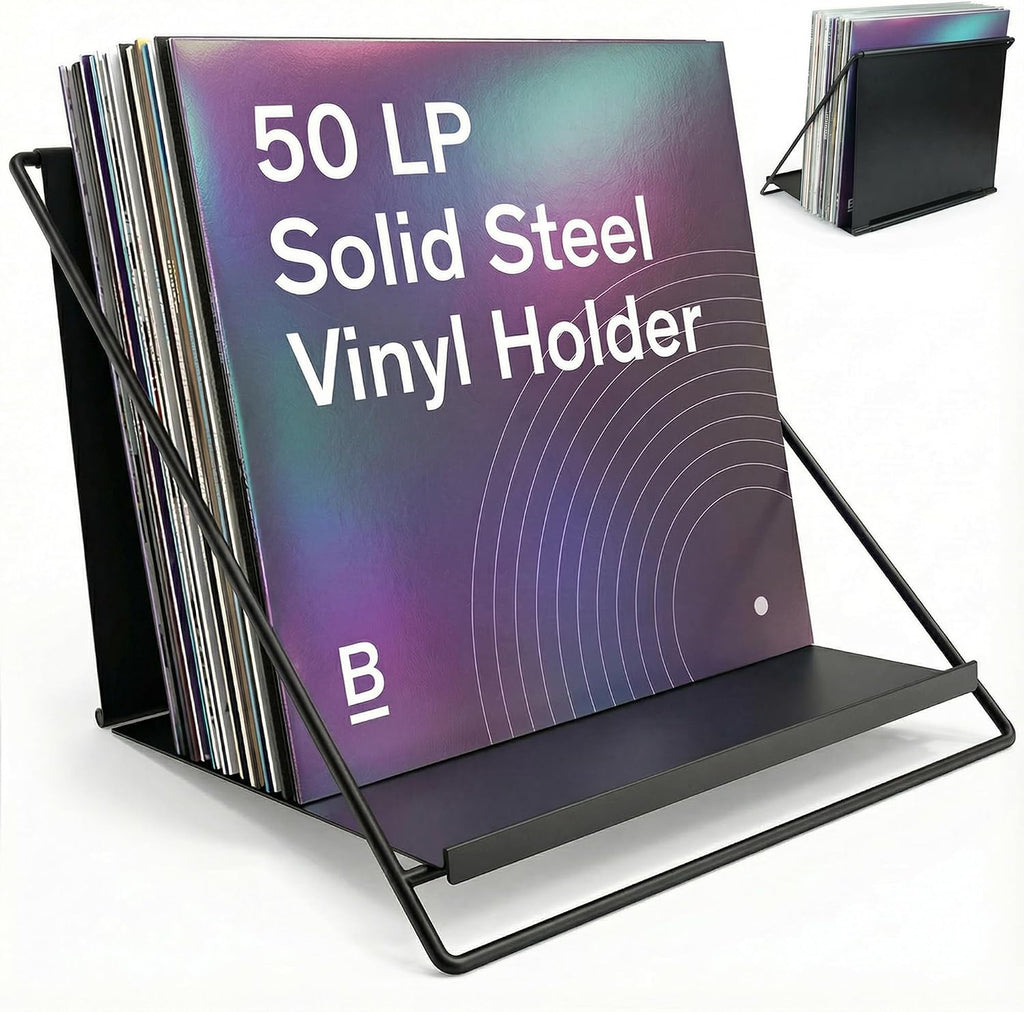 Boundless Audio Vinyl Record Storage Rack - Record Holder for 50 LPs, Black | Solid Steel Powder-Coated Finish - Patented Fold-Flat Frame - Minimalist Now Playing Album Display Stand & Crate Alternative