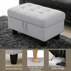 Ottoman with Storage for Living Room, 28.5'' Linen Living Room Ottomans Foot Rest, Upholstered Entryway Bench, End of Bed Storage Bench, Small Ottoman Foot Stool, Tufted Coffee Table, For Bedroom