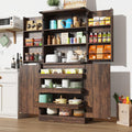 Hlivelood Farmhouse Kitchen Pantry Cabinet with 3 Drawers,71" Tall Rustic Wood Storage Cabinet with 6 Door Shelves,with Load-Bearing Steel Pipe,Pantry Organizers for Kitchen,Dining Room(Rustic Brown)