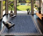 CAMILSON Outdoor Rug, 8x10 Bordered Navy Blue Gray Modern Area Rugs for Indoor and Outdoor Patios, Porches Waterproof Washable Porch Deck Outside Carpet (Bordered Navy, 8 x 10)
