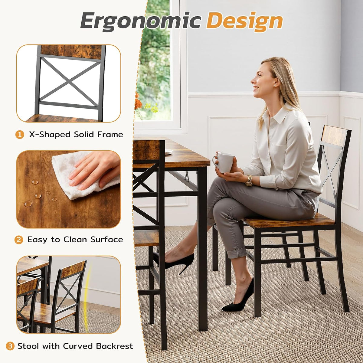 Zevemomo 7-Piece Dining Table Set, Kitchen Table Chairs Set of 6, Brown | Dining Room Sets for 6, Farmhouse Dining Table Set with 6 X-Shaped Curved Backrest Chairs, For Kitchen & Living Room