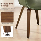 Zouron Mid Century Modern Dining Chair, Faux Leather Armchair with Wooden Legs, Padded Upholstery Accent Desk Chair No Wheels for Living Room Kitchen, Green