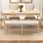 GOFLAME 47.5” Upholstered Bedroom Bench, French Tufted End of Bed Bench with Antiqued Legs, Rubber Wood Frame, Farmhouse Entryway Bench with Cushion, Dining Bench for Bedroom, Living Room, Hallway