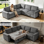 86 Inch L Shaped Sectional Sleeper Sofa with Storage, Sectional Modular Couch with Pull Out Bed, 5 Seats Chenille Cloud Couches for Living Room, Small Sofa Bed for Apartment, Office (Gray, 5-seat)