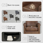 Lexicon Top Grain Genuine Leather Chair, Rolled Armrest, Classic Brown | Living Room Leather Accent Chair, Solid Wood Frame, Nailhead Trim, Comfy Reading Chair for Bedroom, Office