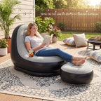 DORTALA Inflatable Chair with Ottoman, Portable Blow Up Single Air Sofa with Footstool, Cup Holder and Repair Patches, Indoor Outdoor Air-Filled Chair for Camping, Gaming