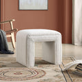Get Set Style Vanity Stool Chair, Fully Assembled Modern Boucle Ottoman Footstool with Wooden Legs, Multifunctional Upholstered Sofa Bench Extra Seat for Makeup Room Living Room Entryway Office, White
