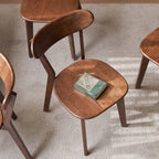 Oak Dining Chairs, Kitchen Chairs, 100% Solid Wood Modern Dinner Chair with Curved Backrest, Dining Room Chair for Kitchen, Living Room, Study (4PK, Walnut)