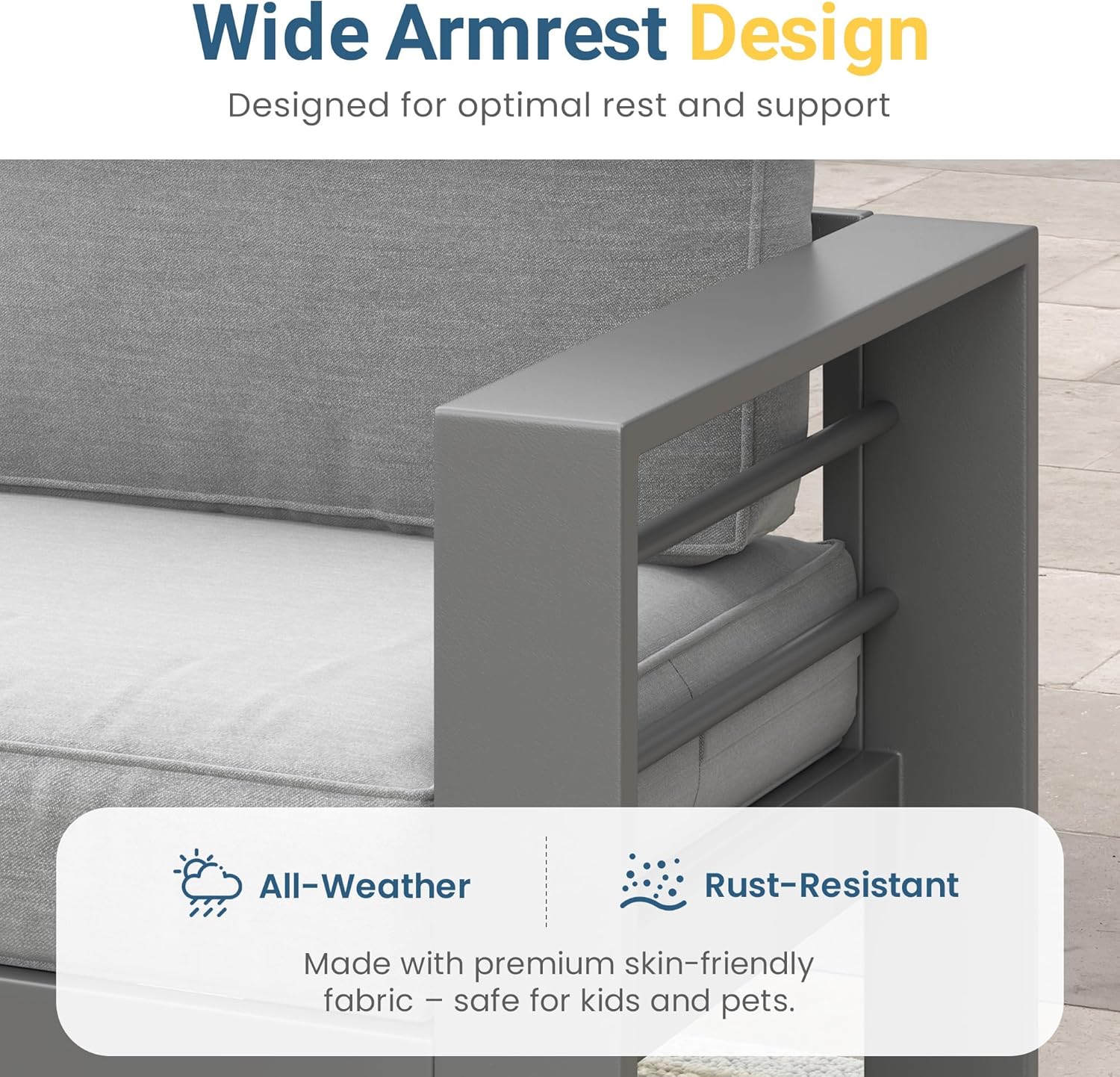 Wisteria Lane Metal Patio Furniture Sofa, All-Weather Outdoor Couch with Upgraded Cushions, Weather-Resistant Heavy Duty Modern Outdoor 2 Seats Sofa for Garden, Balcony, Deck, Backyard, Dark Grey