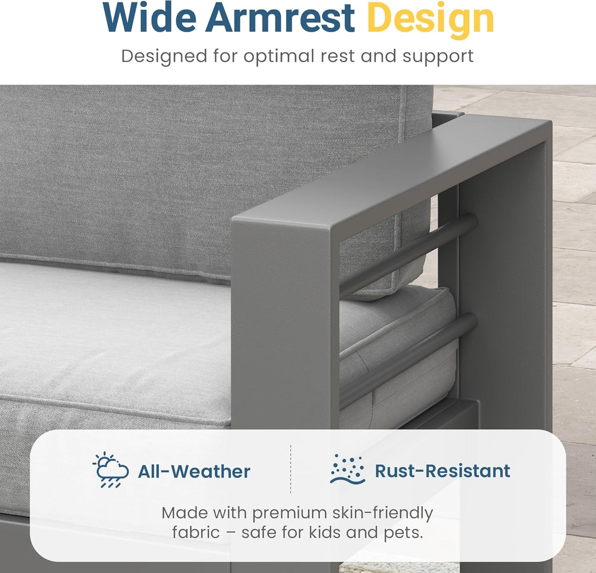 Wisteria Lane Metal Patio Furniture Sofa, All-Weather Outdoor Armchairs Set of 2 with Upgraded Cushions, Weather-Resistant Heavy Duty Modern Outdoor Chairs for Garden, Balcony, Backyard, Dark Grey