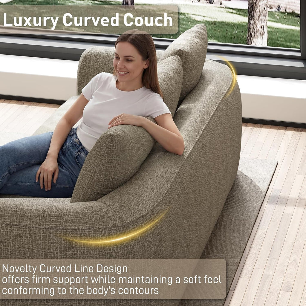 Curved Convertible Futon Sofa Bed,Modern Sleeper Couch,Curved Modern 3 Seater Cloud Couch