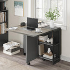 IDEALHOUSE FoldingTable, Drop Leaf Dining Table with 6 Wheels and 2-Layer Storage Shelf, Space Saving Table for Small Spaces (Slate Oak, 50.1" D x 31.4" W x 29.5" H)