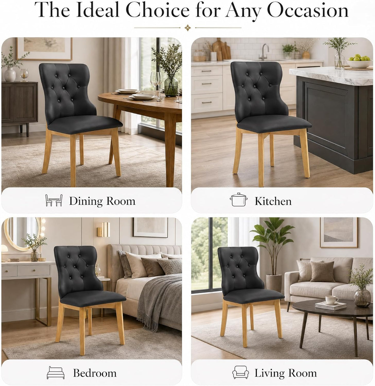 Mid Century Modern Dining Chairs Set of 4 PU Leather Dining Room Chairs High Back Dining Chairs Set for Kitchen, Living Room, Restaurant (Black)