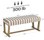 VKNOW 41" Upholstered Entryway Bench, End of Bed Bench with Cushion and Rubber Wood, Kitchen Dining Bench, Striped Bench for Dining Table, Bedroom, Living Room, Brown