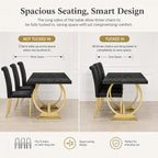 Asday 77" Wooden Dining Table for 6-8, Modern Rectangular Large Kitchen Table with Gold Polished Stainless Steel U-Shaped Base for DiningRoom Kitchen Dinner Home