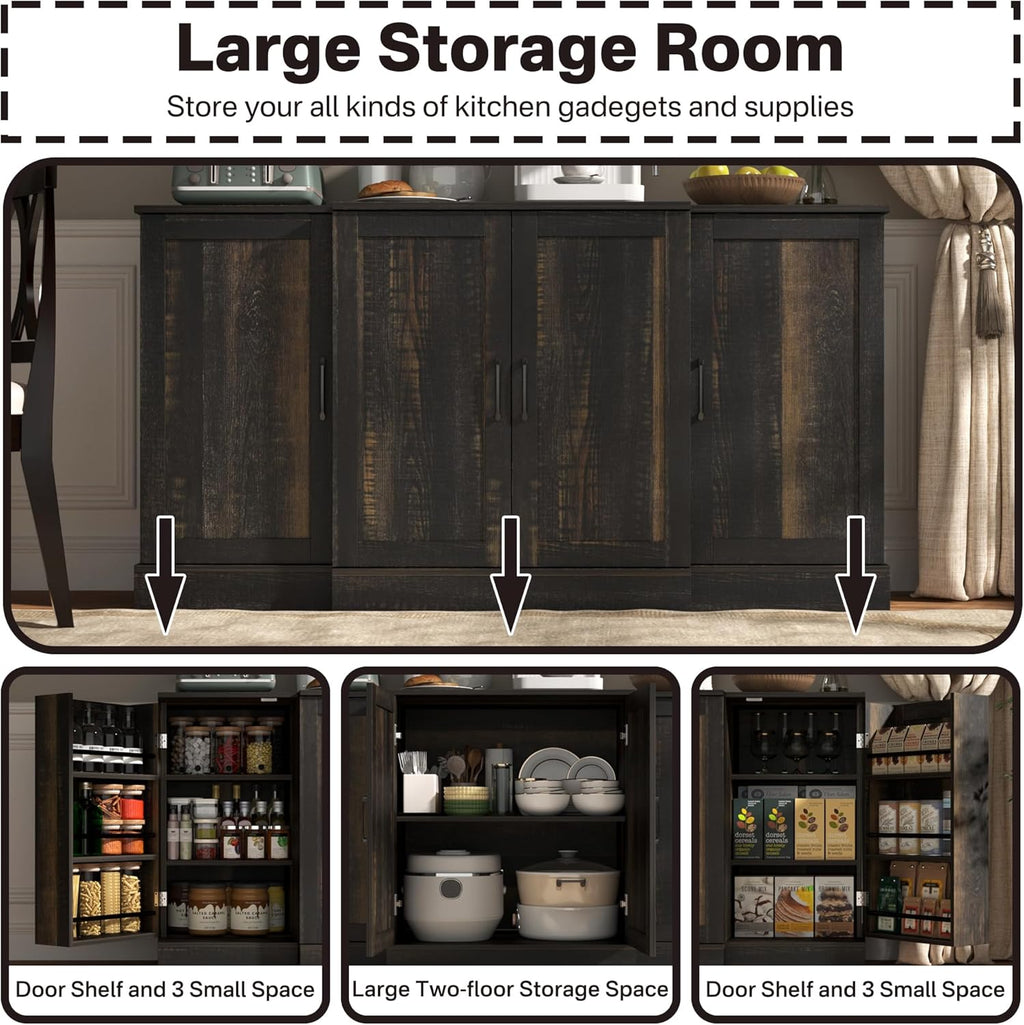 Buffet Cabinet with Storage,59" Large Farmhouse Sideboard Buffet Cabinet with Doors,Kitchen Buffet Storage Cabinet with Adjustable Shelves,Bar Station Table for Kitchen,Dining Room,Living Room