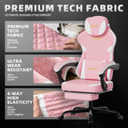 Ergonomic Gaming Chair with Footrest & Massage Lumbar Pillow, Height Adjustable 360° Swivel Computer Chair, Linked Armrest & Headrest for Office Gaming (Pink White)